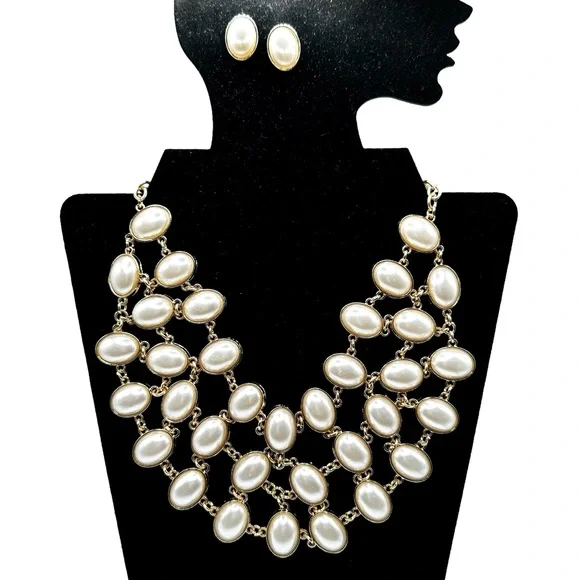 TRACI LYNN FASHION JEWELRY Pearl Choker Necklace and earrings 🤩 FABULOUS 🔥🔥🔥 - Picture 2 of 2